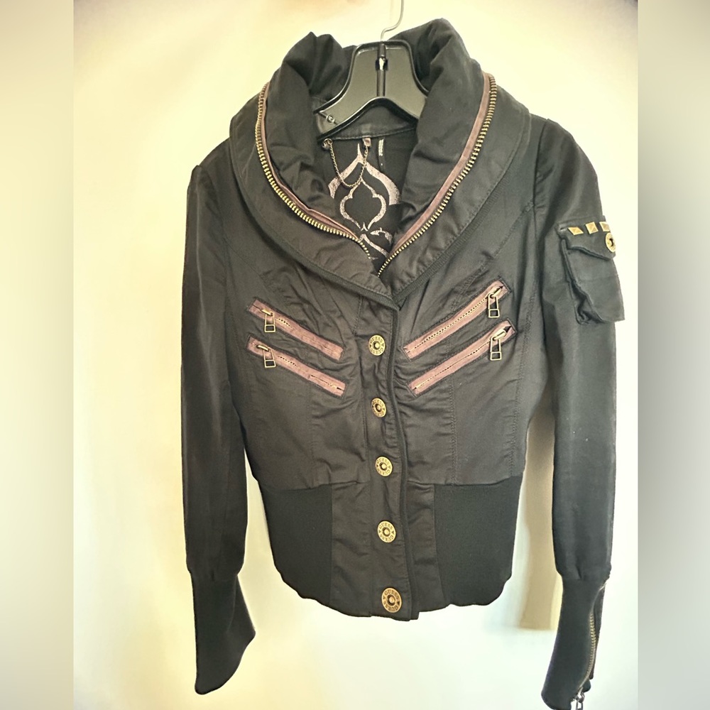 Guess moto zippered black jacket size S with punk military vibe